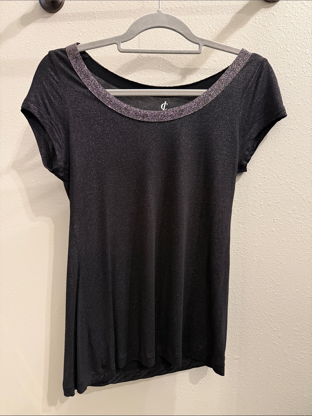 Juicy Couture Black Shimmer Short Sleeve Top with Sparkle Trim